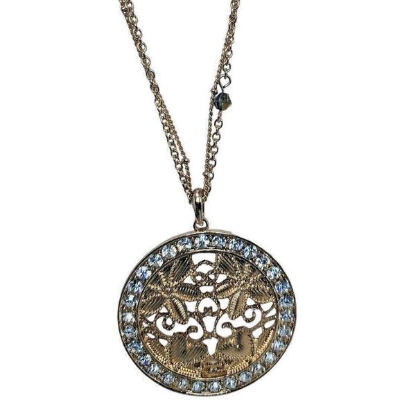 C1946 Icy Valentine Heart Flower Pendant Gold Layered Chain Necklace 35" Love - Picture 1 of 12